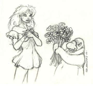 Dessin de Bellamy - Bellaminette, fleurs, pingouin