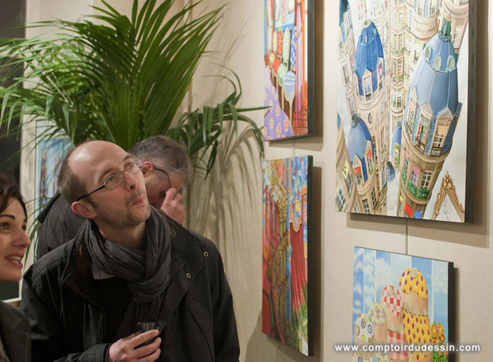 Vernissage de l'exposition de Pascal Em au Comptoir du Dessin